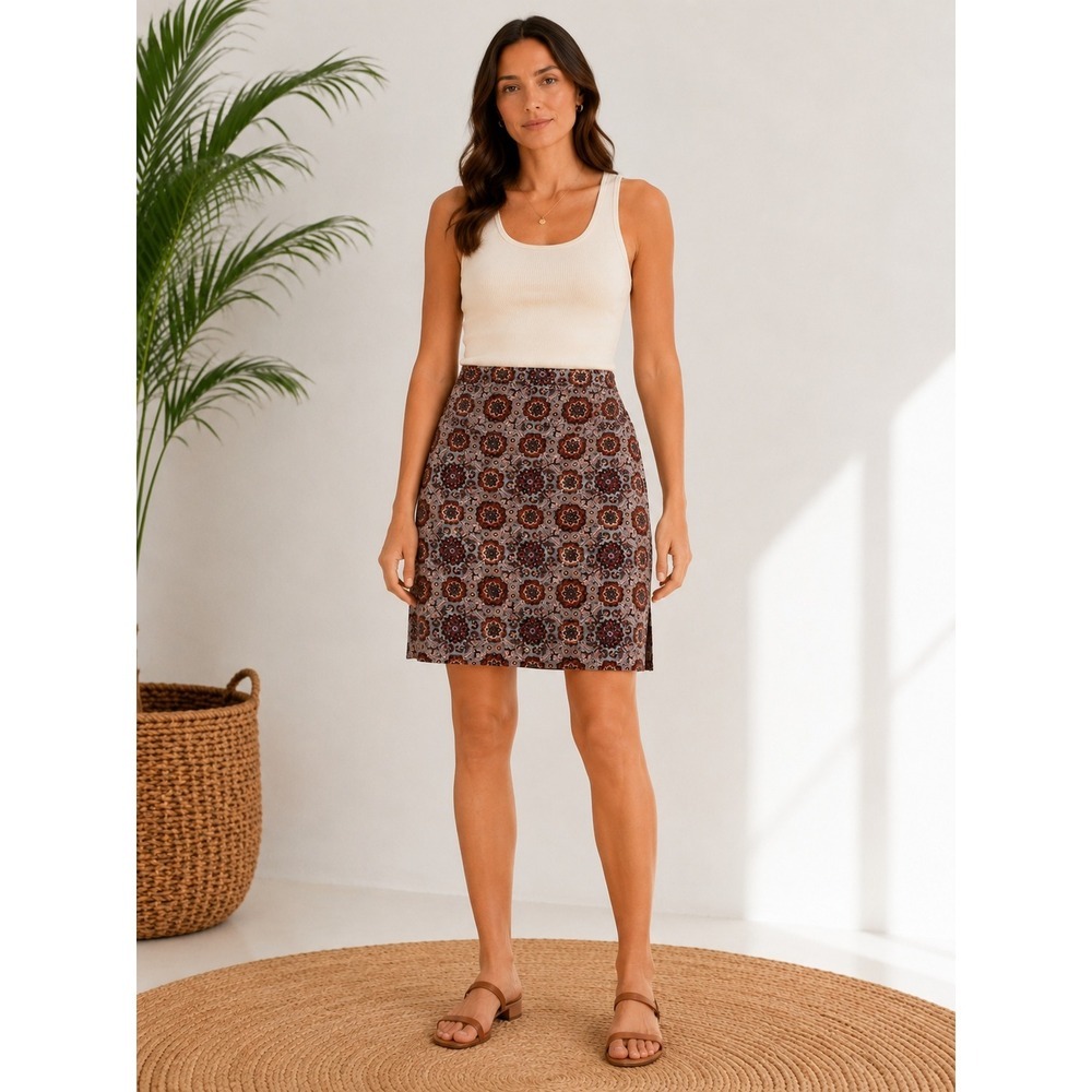 LOFT Skirt Medallion Print Boho A-Line 12 Career Textured Eclectic Southwestern